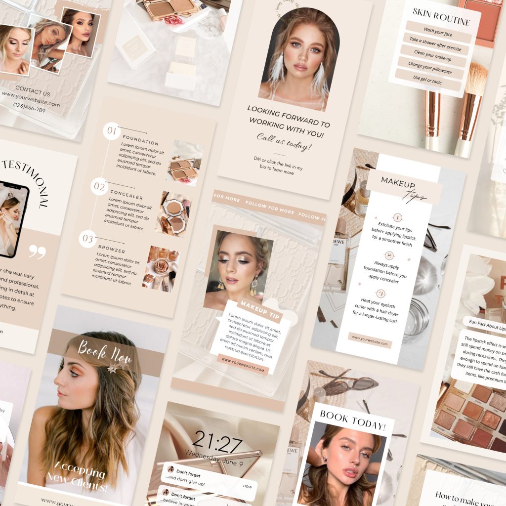 aesthetic beauty story template makeup look comparison Instagram story template