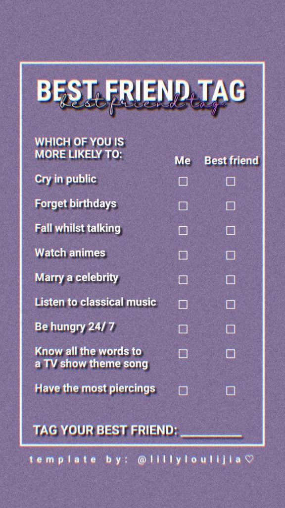 aesthetic best friend story template best friend tag instagram story template questions