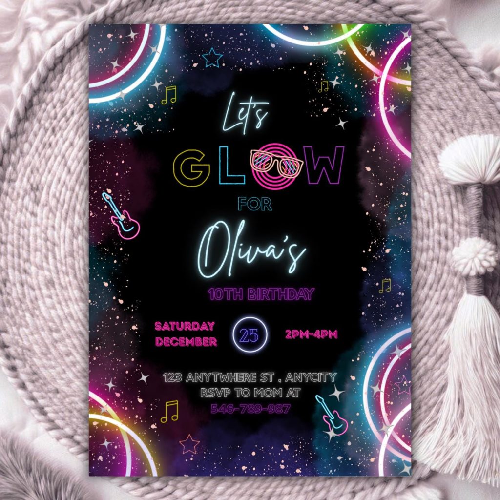 aesthetic birthday invitation story template neon glow party birthday invitation story template