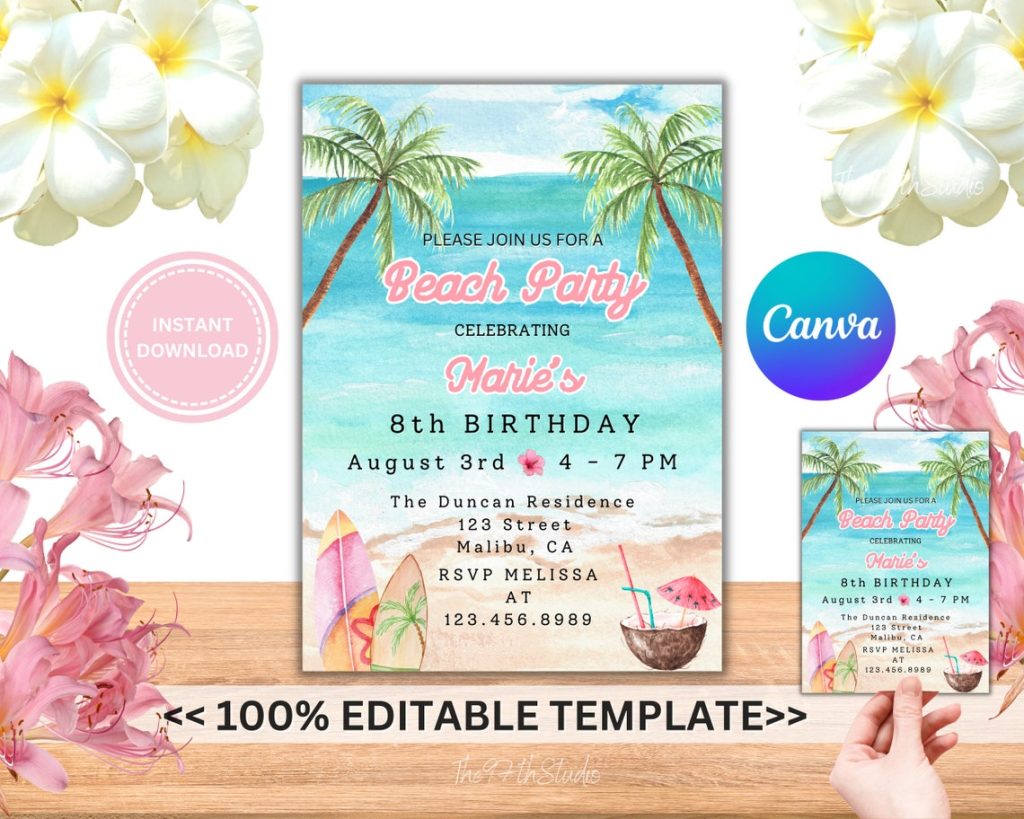 aesthetic birthday invitation story template tropical beach birthday invitation story template