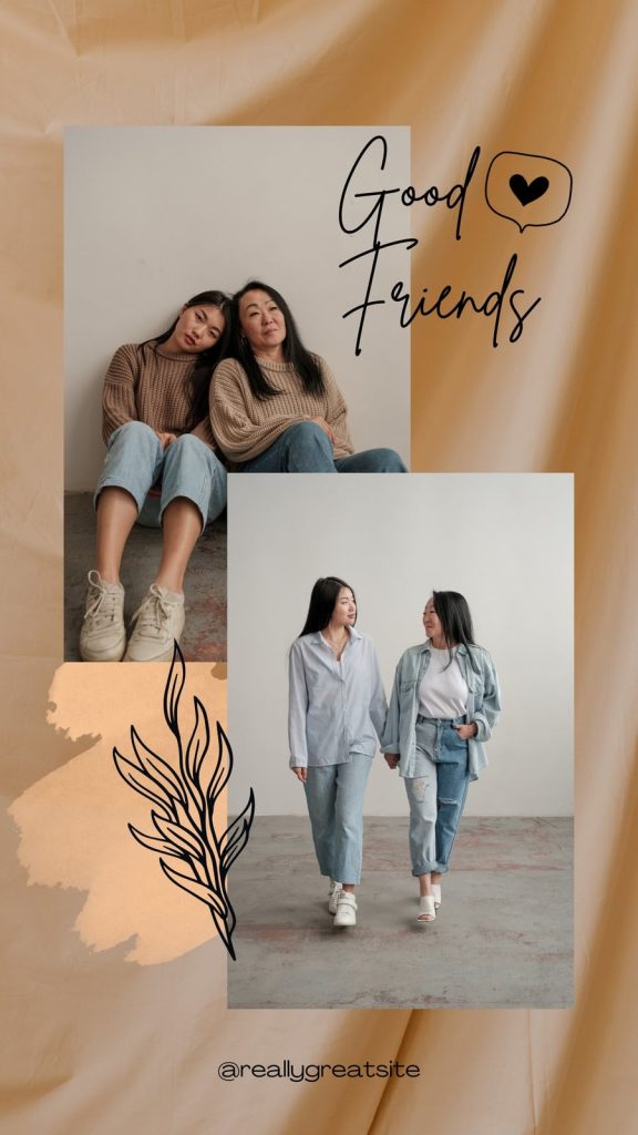 aesthetic friendship story template matching outfits tribute story template side by side photos