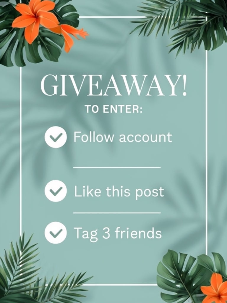 aesthetic giveaway story template tropical palm leaf aesthetic Instagram story giveaway template vibrant green yellow hibiscus