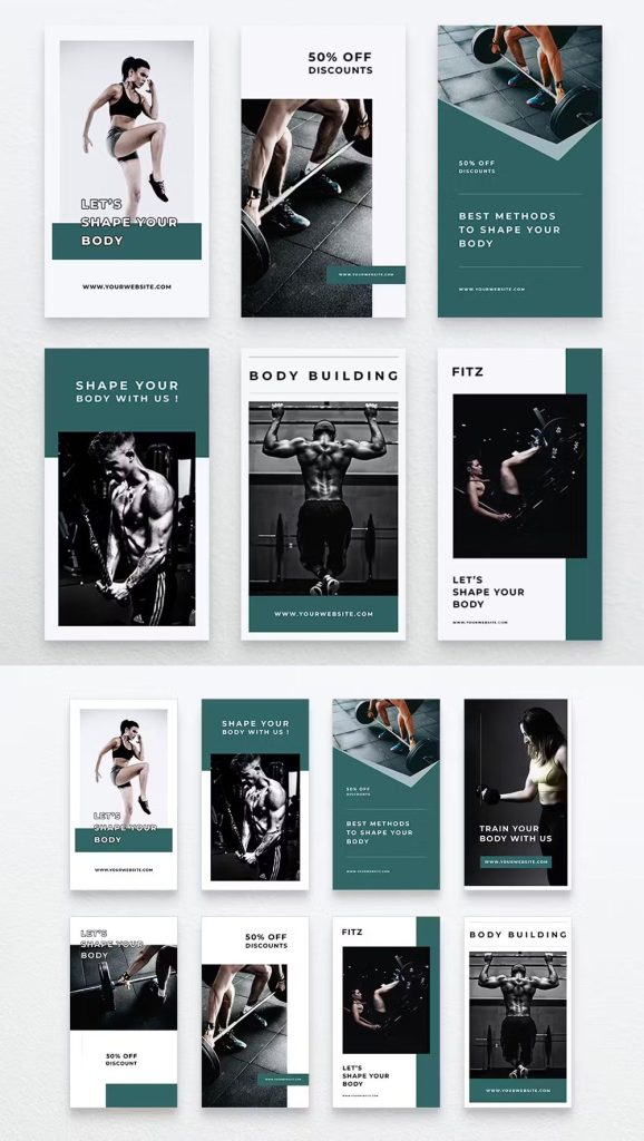 aesthetic gym story template arm day story template with blueprint style and weight tracker