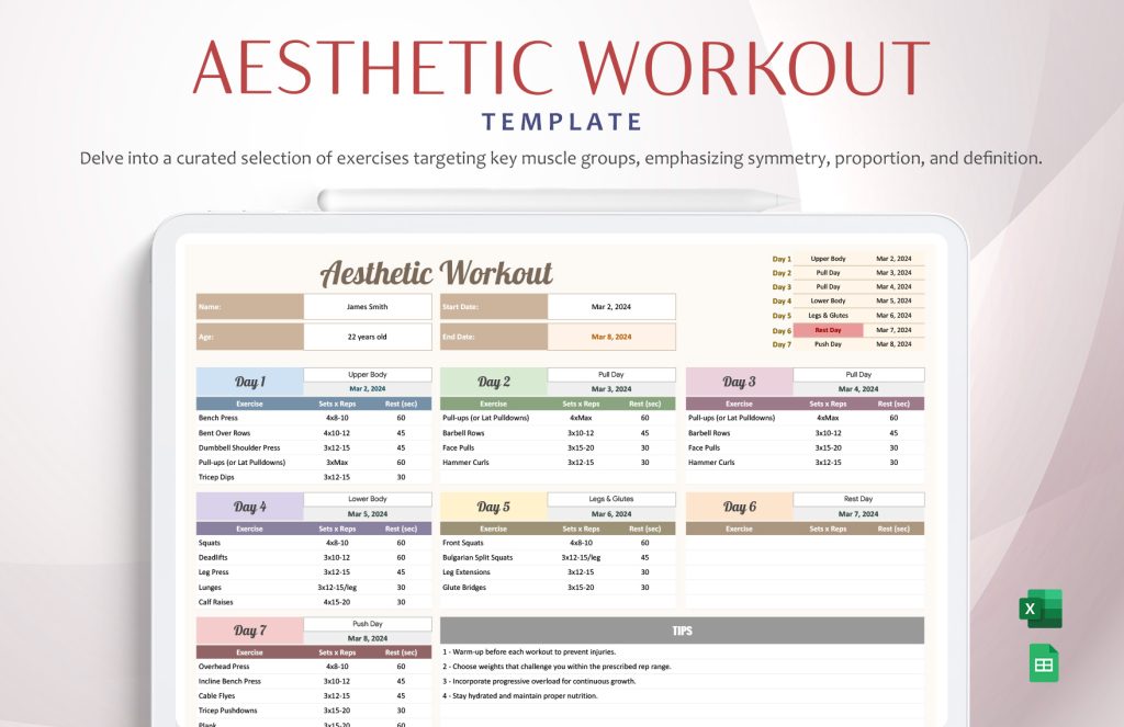 aesthetic gym story template gym routine story template with sets reps table and orange accents