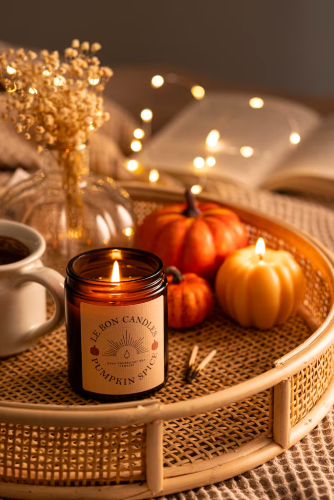 aesthetic Halloween story template cozy fall candle leaves