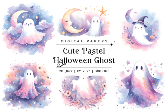 aesthetic Halloween story template cute ghost pastel colors