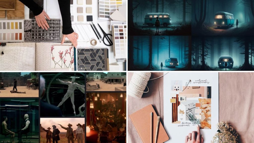 aesthetic inspiration board story book and movie mood board story template with paperback covers and film reel accents