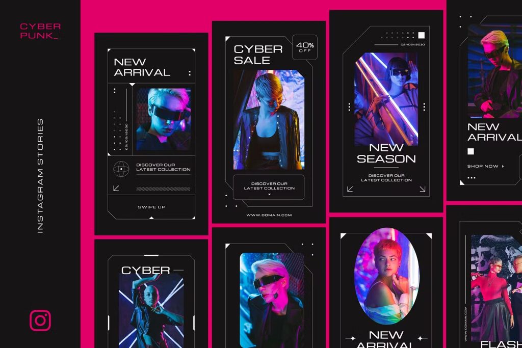aesthetic instagram story layout template neon cyberpunk Instagram story layout template