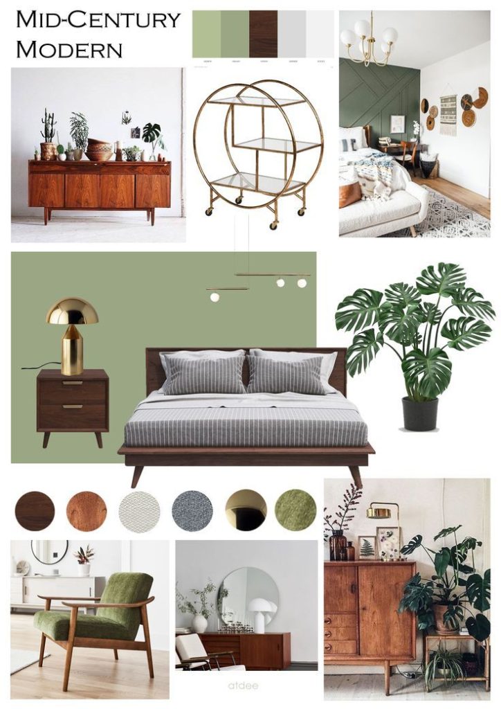 aesthetic interior moodboard story Mid-century modern interior moodboard with Eames chair and geometric rug