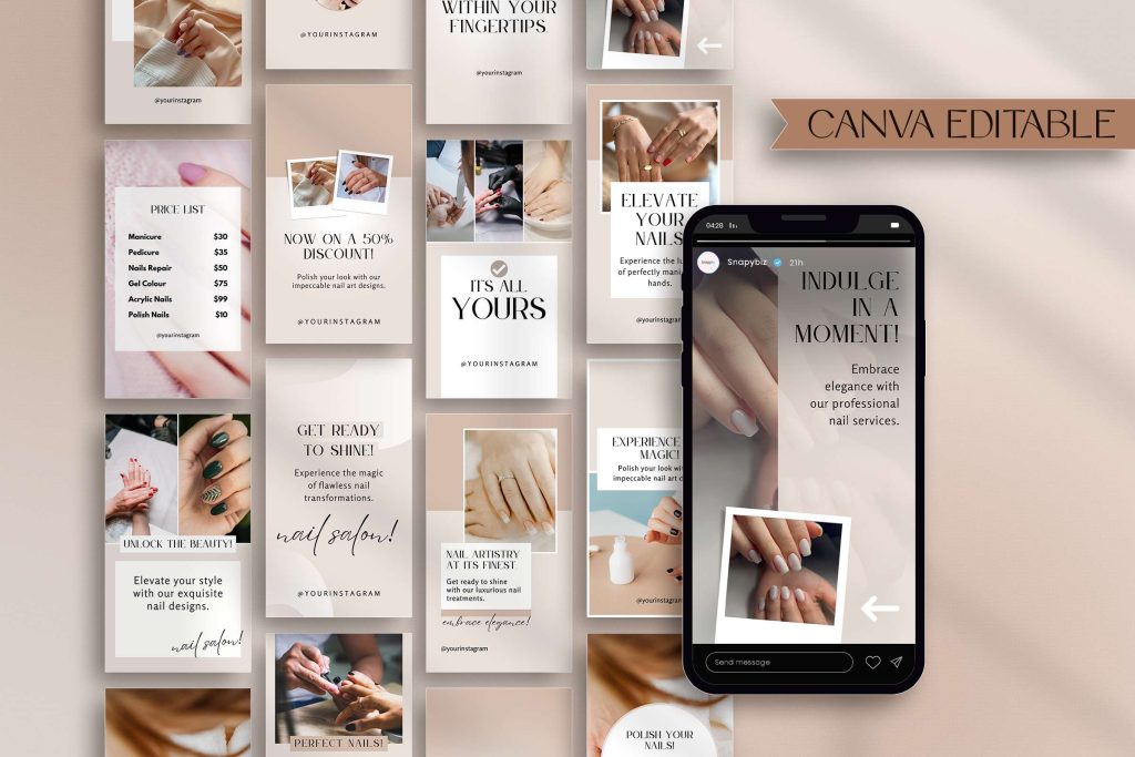 aesthetic nail salon story template before after nail transformation Instagram story template