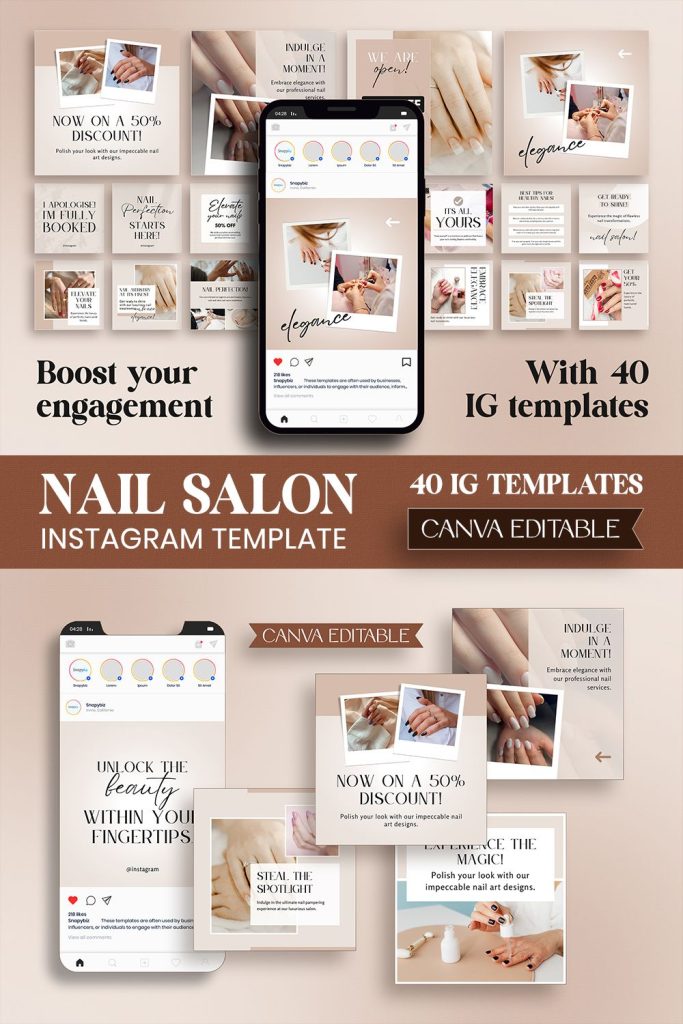 aesthetic nail salon story template nail art close-up Instagram story template detail