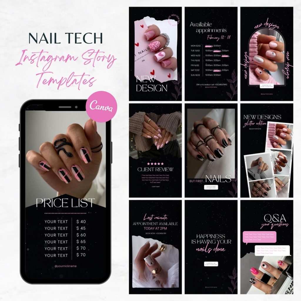 aesthetic nail salon story template nail polish swatch comparison story template