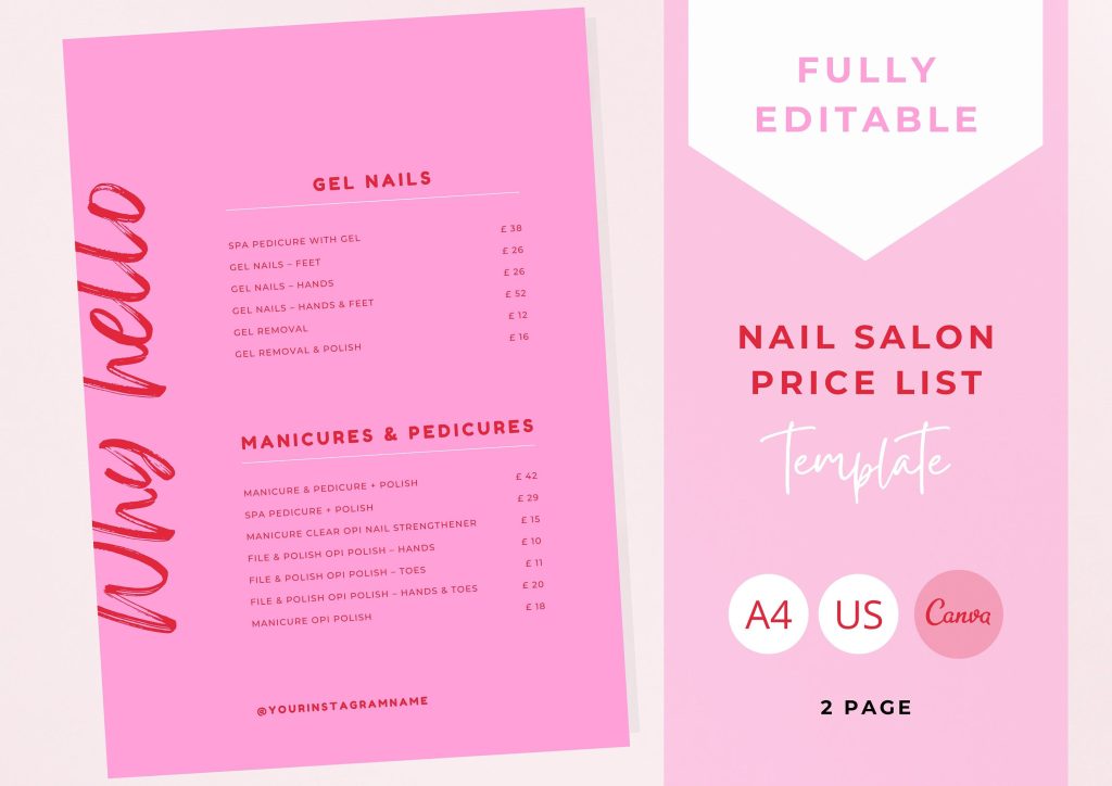 aesthetic nail salon story template nail salon pricing services story template card