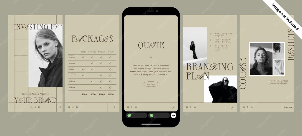 aesthetic outfit story template woman in minimalist outfit holding phone with story template
