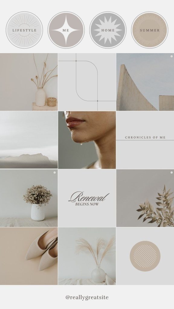 aesthetic photo collage instagram story grid template with four equal squares on beige background