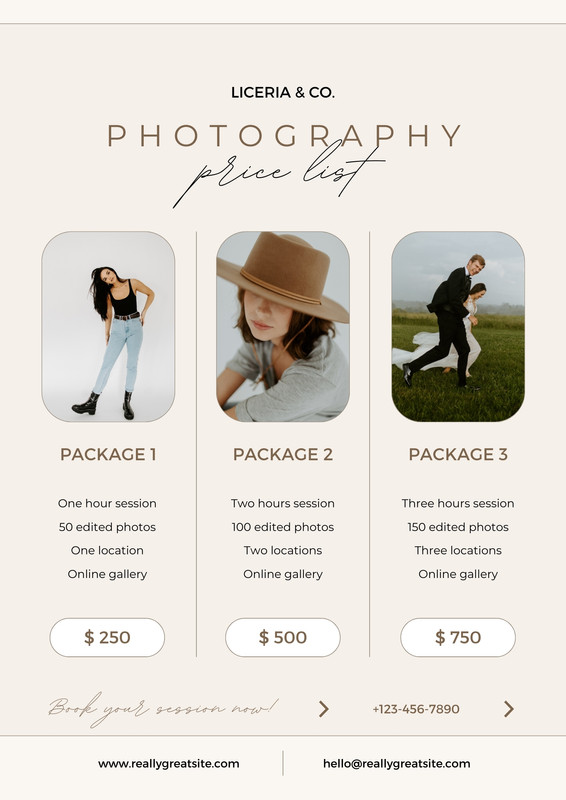 aesthetic photographer story template pricing packages minimal