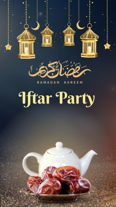 aesthetic ramadan story template Iftar countdown story template with lanterns and clock display on phone screen