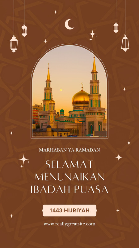 aesthetic ramadan story template Prayer times table template with mosque silhouette on beige background Instagram story