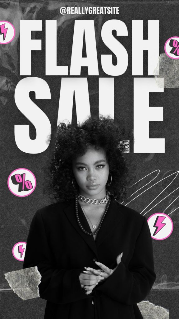 aesthetic sale instagram story template bold pink black large text flash sale