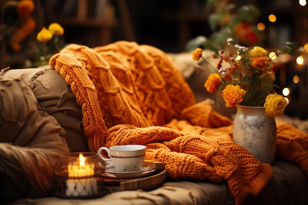 aesthetic seasonal story template Fall Instagram story template with orange leaves and cozy sweater texture