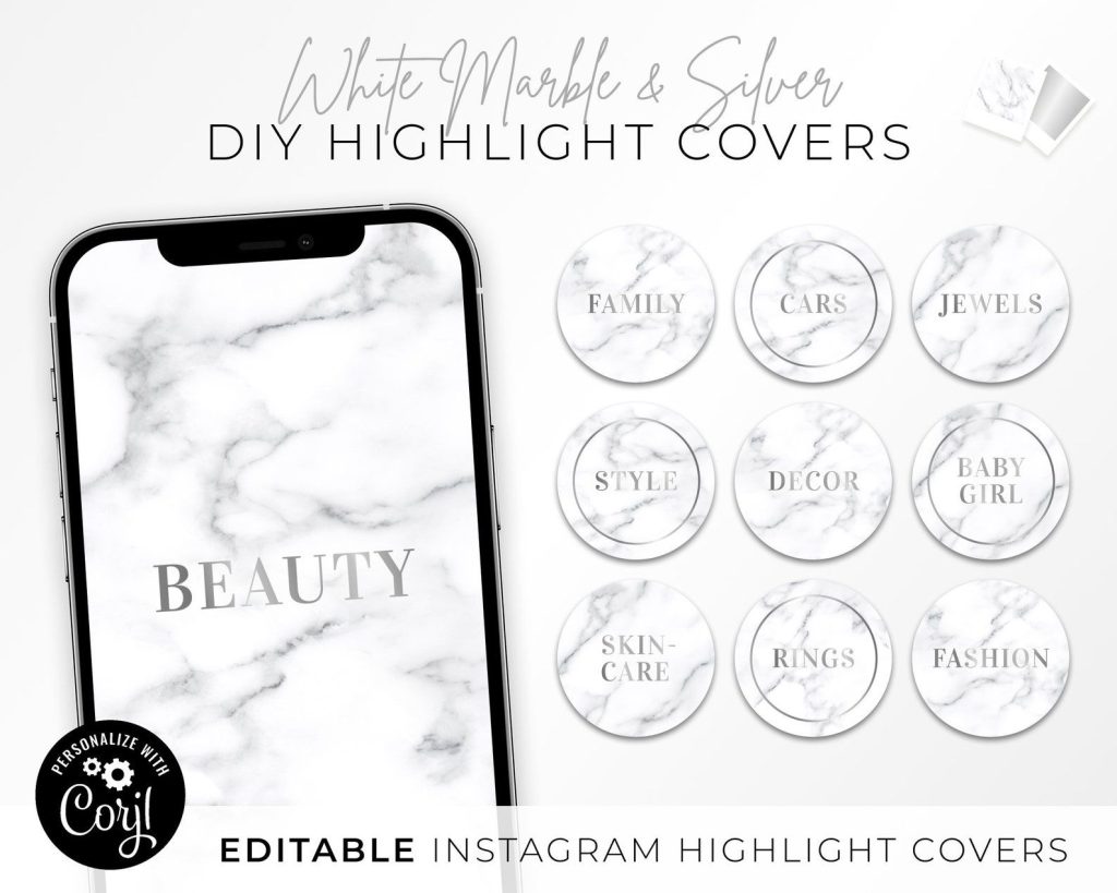 aesthetic story highlight cover Marble Instagram highlight cover with white and gray marble texture
