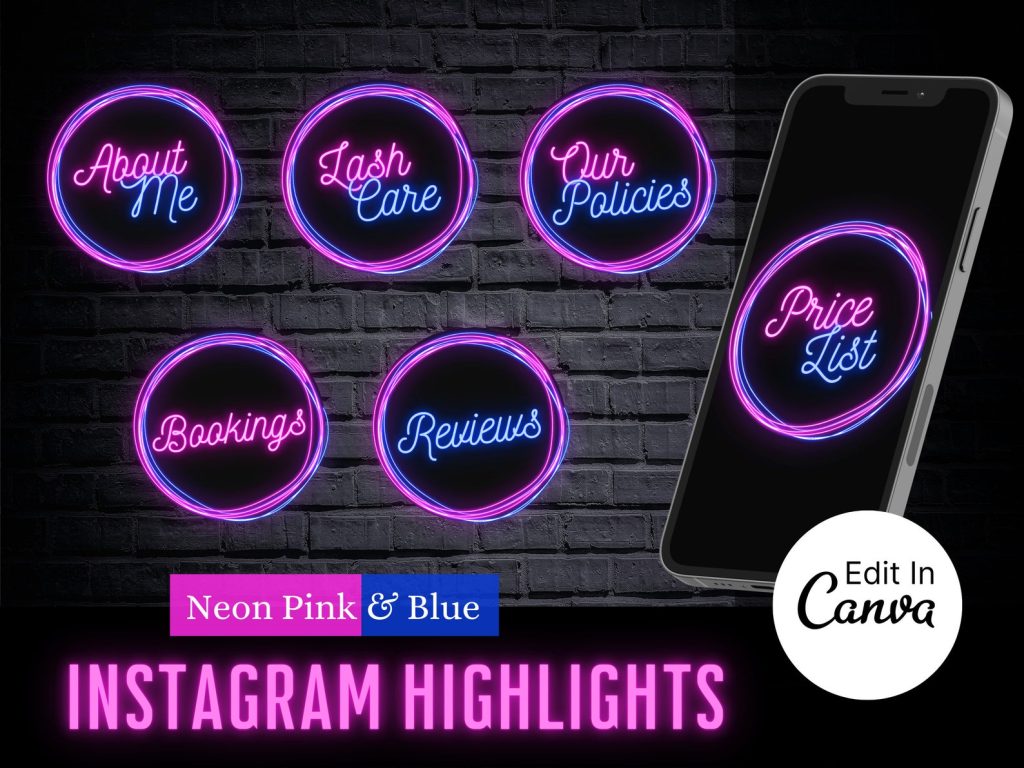 aesthetic story highlight cover Neon Instagram highlight cover with glowing pink and blue colors