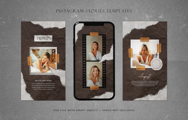 aesthetic story template psd Collage Instagram story template with torn paper and washi tape