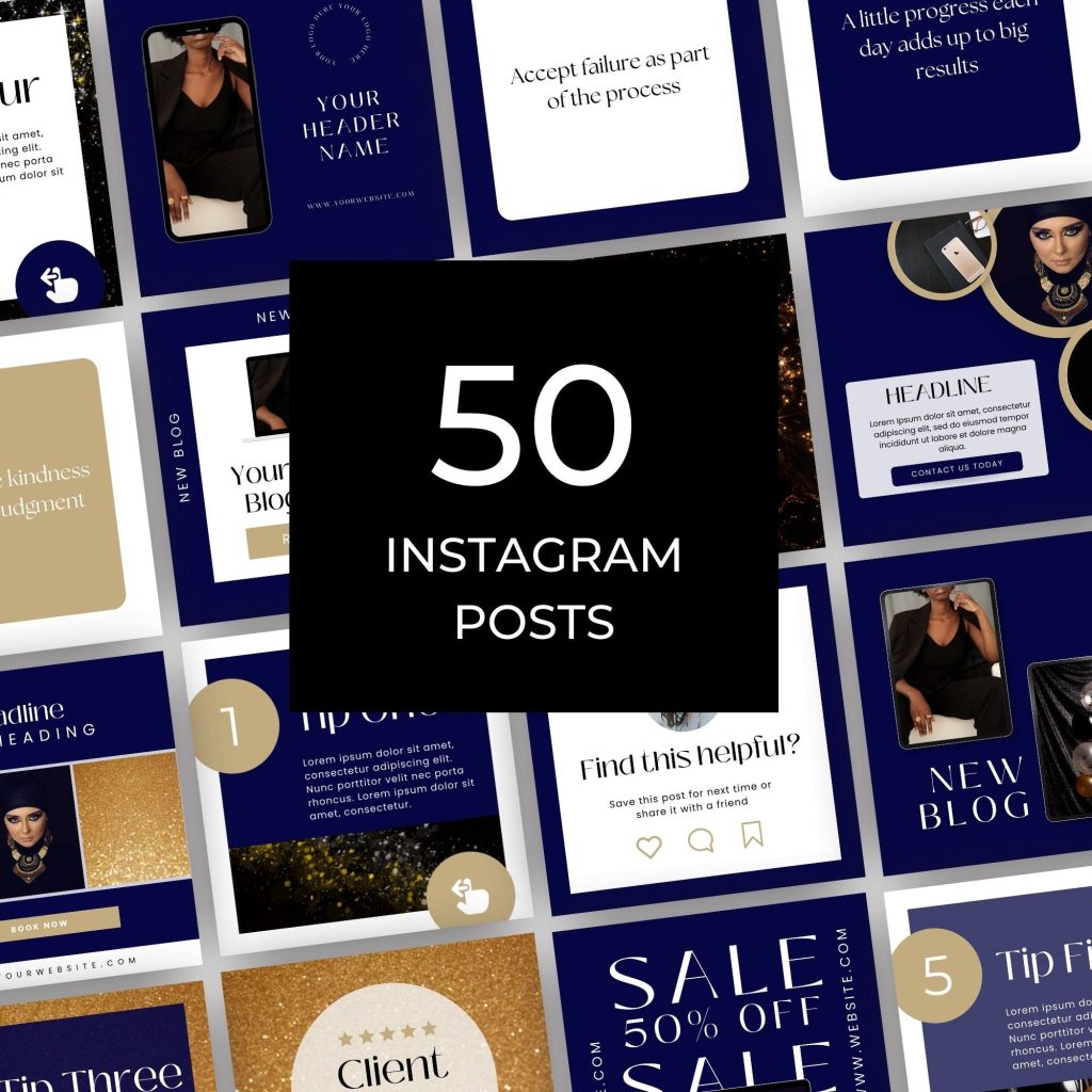 aesthetic story template psd Gold foil Instagram story template with navy background and sparkle