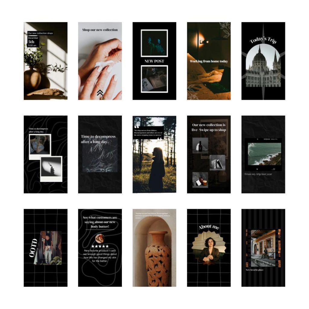 aesthetic story template psd Moody dark Instagram story template with film grain and light leaks