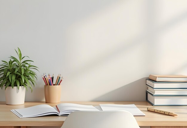 aesthetic study story template minimalist study desk with white background and plant