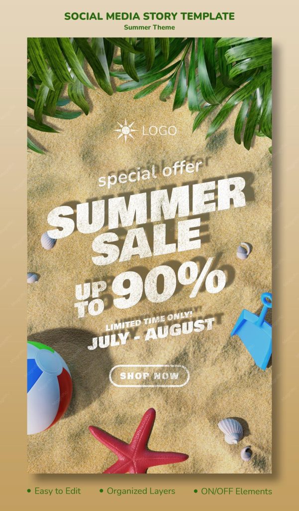 aesthetic summer sale story template beach bogo Instagram story template sandy texture