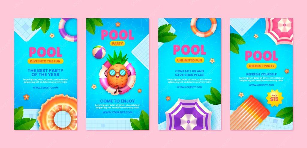 aesthetic summer sale story template pool party Instagram story template inflatable floaties