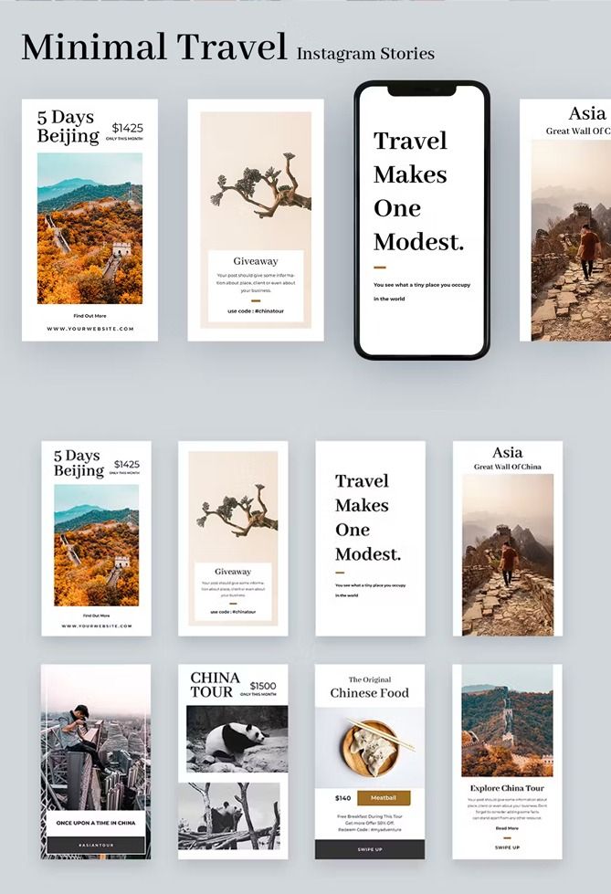 aesthetic travel photo story template minimalist destination stamp travel story template