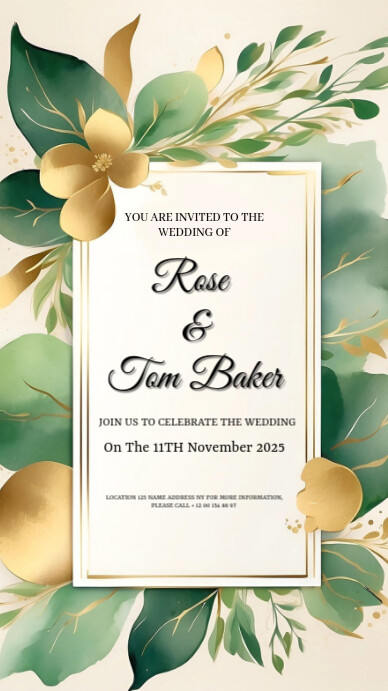 aesthetic wedding invitation story gold foil glam wedding invitation instagram story template