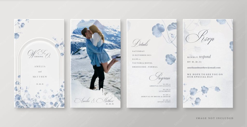 aesthetic wedding invitation story vintage blue lace wedding invitation instagram story template