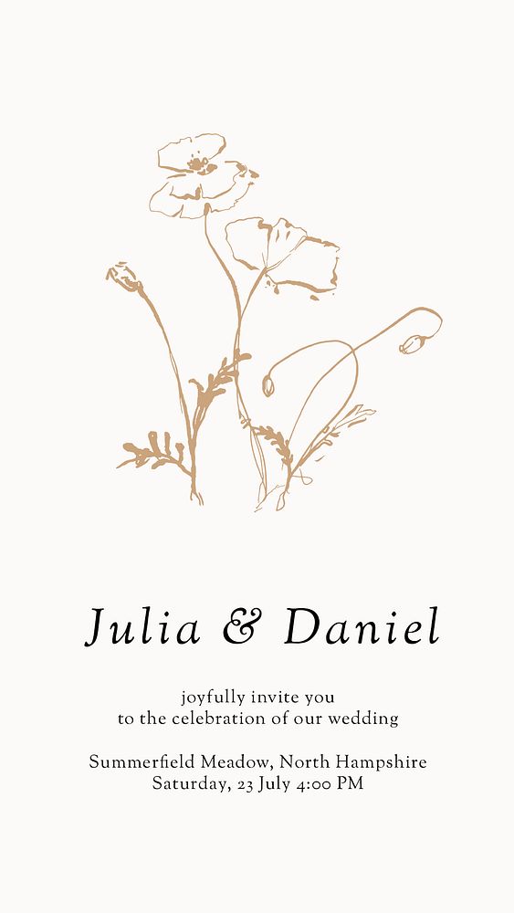 aesthetic wedding story template minimalist calligraphy with single flower