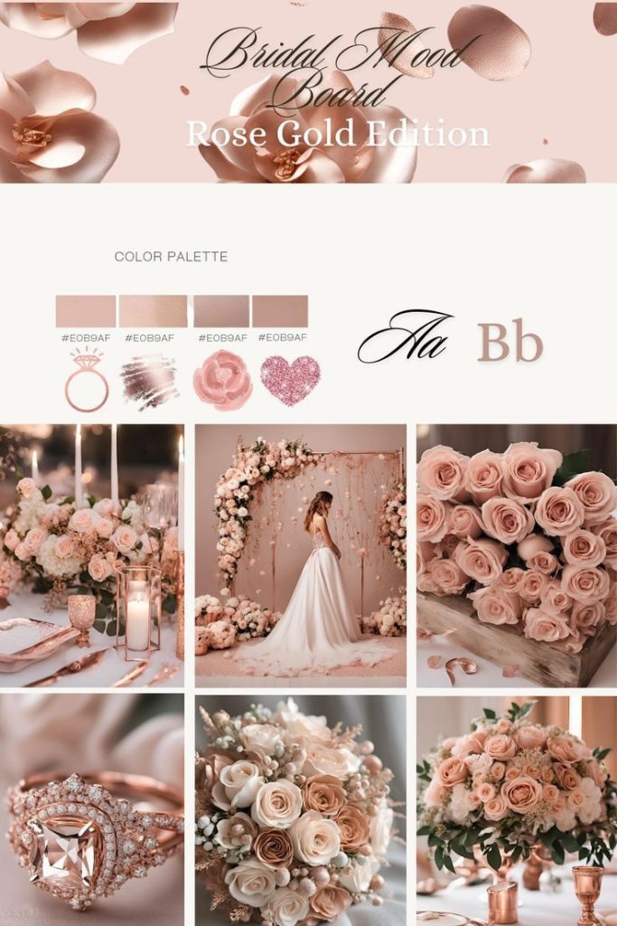 aesthetic wedding story template romantic rose gold with rings and flowers