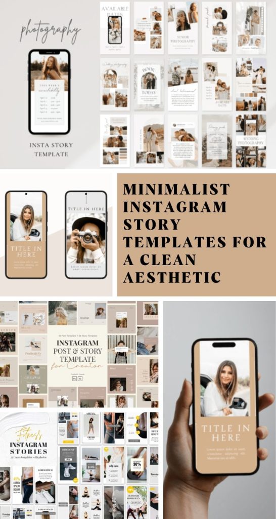 clean girl aesthetic story template woman with sleek bun and silhouette profile, phone showing story template with hair inspiration text
