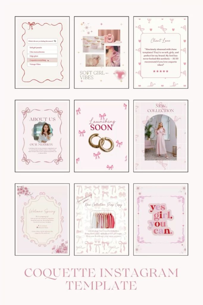 coquette aesthetic story template bow frame pink satin bow Instagram story