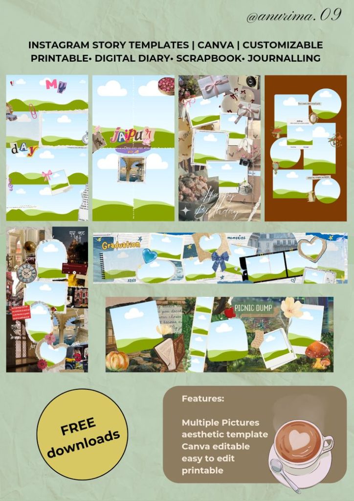 free canva aesthetic story template collage scrapbook Canva story template