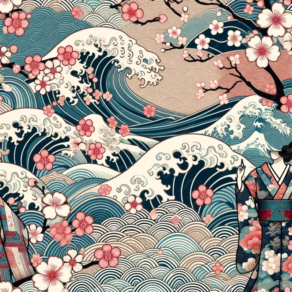 Japanese aesthetic story template Japanese aesthetic Instagram story template cherry blossom kimono pattern