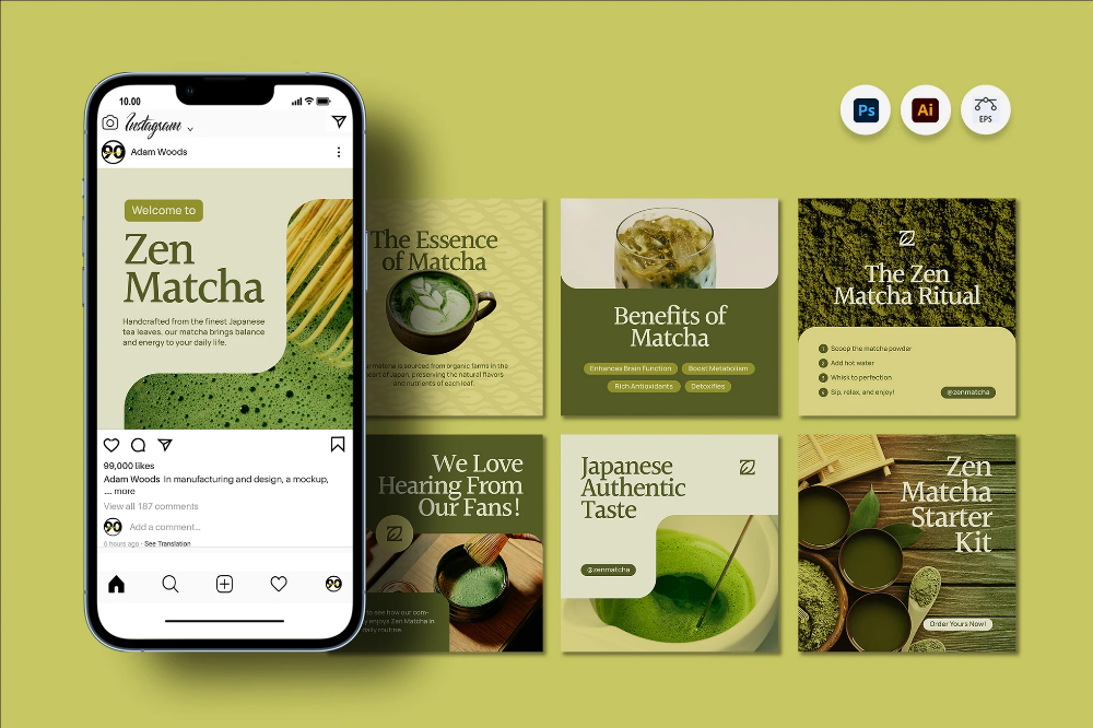 matcha green aesthetic Instagram story template zen