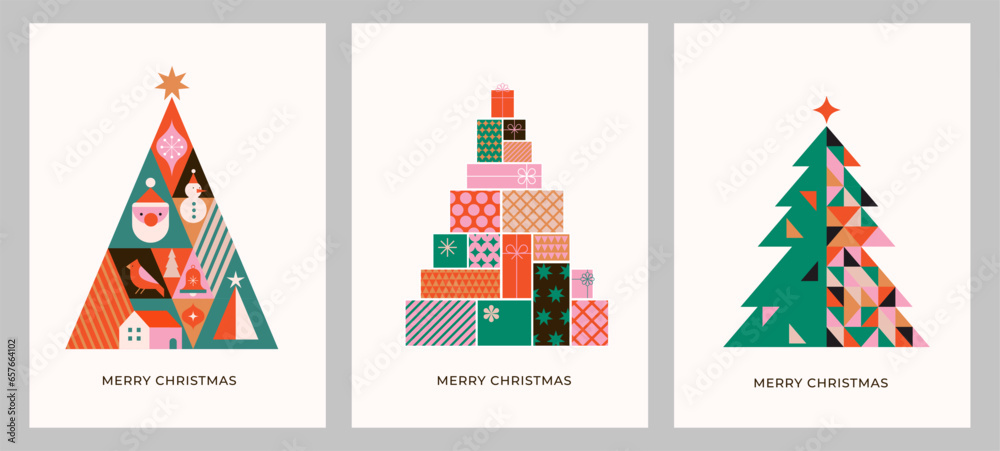 Nordic aesthetic Christmas story template with geometric patterns and minimalist icons