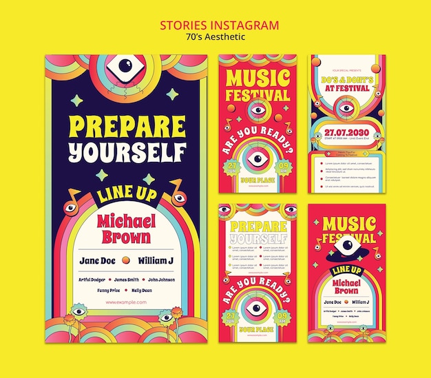 retro aesthetic instagram story template 70s disco Instagram story template with groovy colors and stars