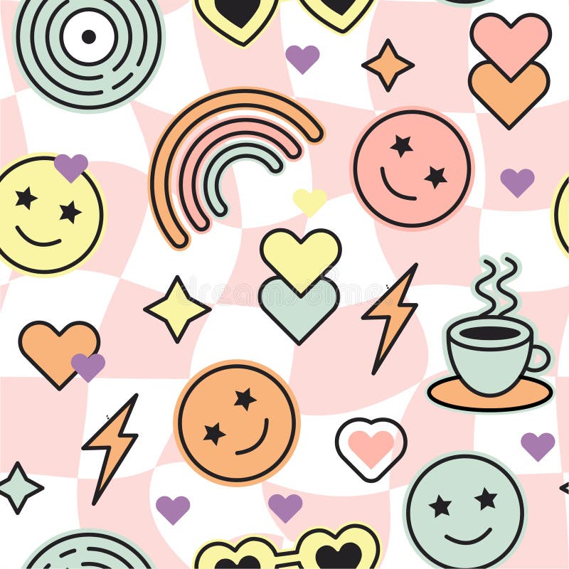 soft girl aesthetic story template kawaii doodle with hand-drawn hearts stars and smiley faces on pastel pink background