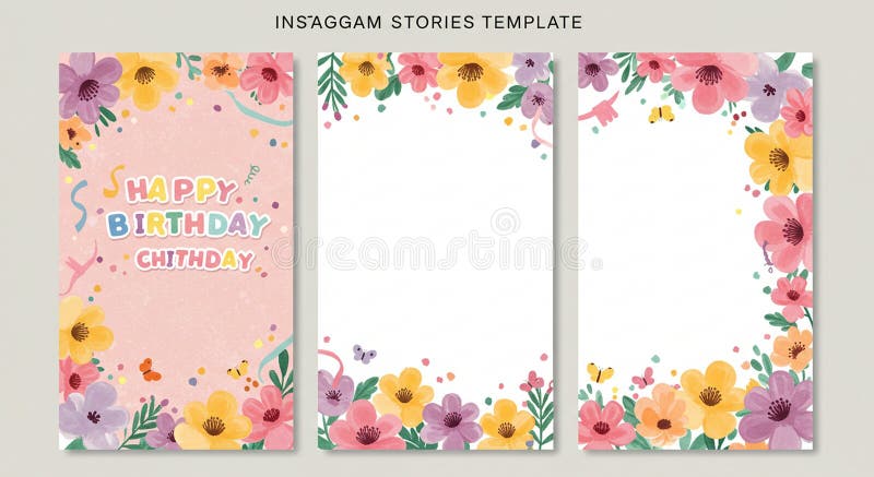 Watercolor pastel birthday Instagram story template with floral elements