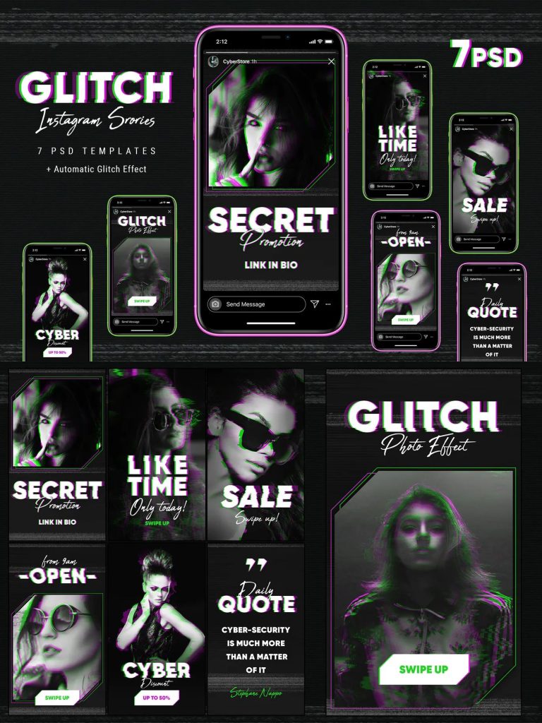 aesthetic animated text story glitch text effect on Instagram story with digital distortion