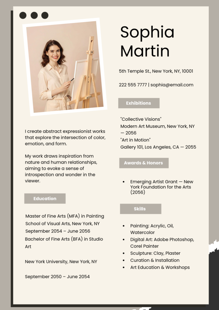 aesthetic artist story template artist bio story template with portrait and signature quote