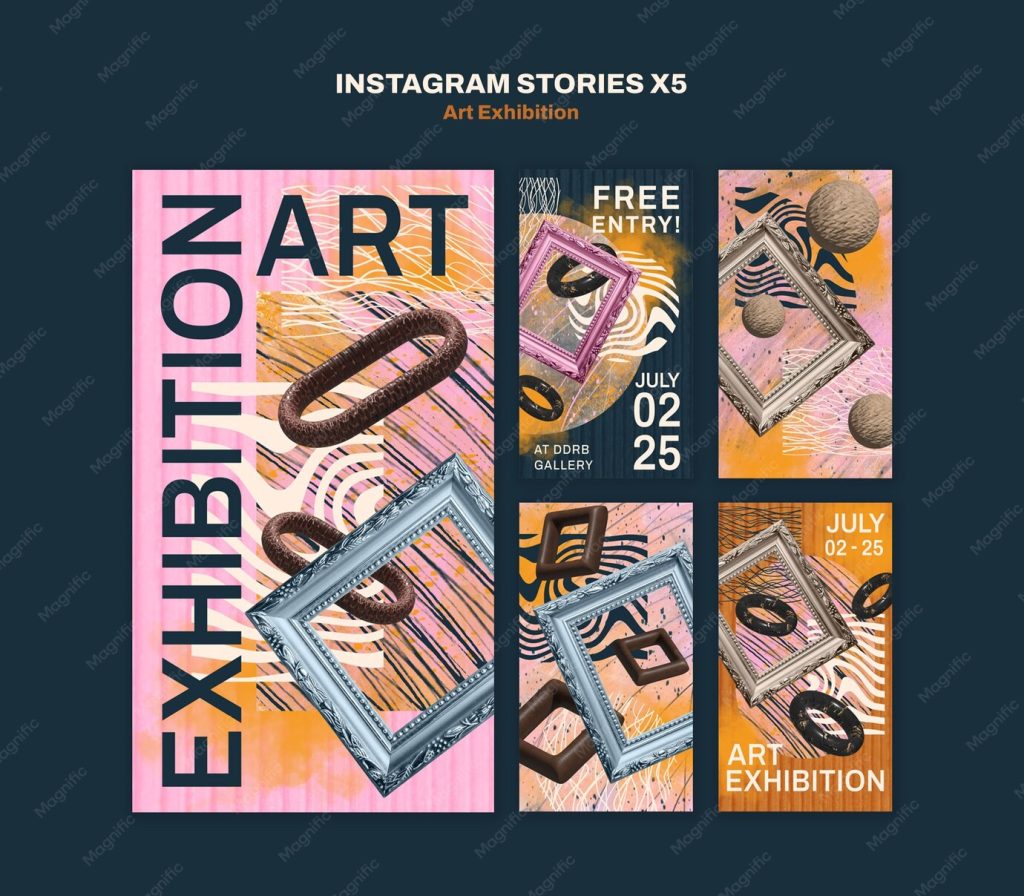 aesthetic artist story template exhibition announcement story template with gallery backdrop