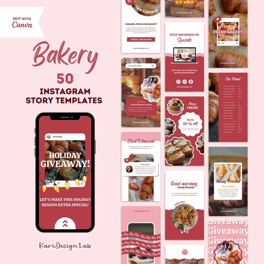 aesthetic bakery story template with customer favorites and bestsellers